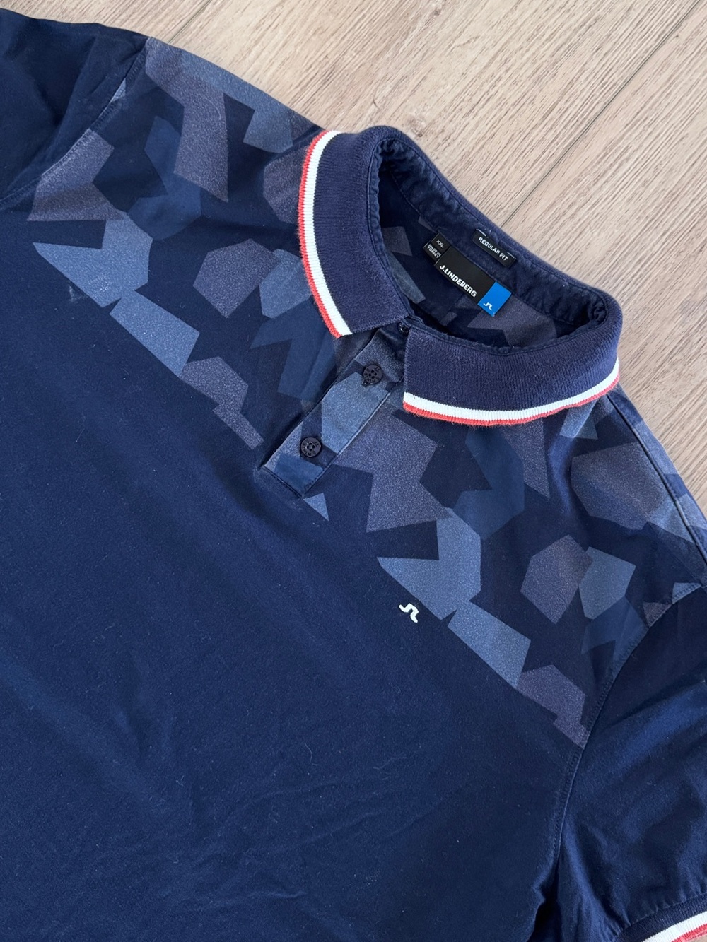 J.Lindeberg Navy Geometric-Panel Polo with Contrast Trim